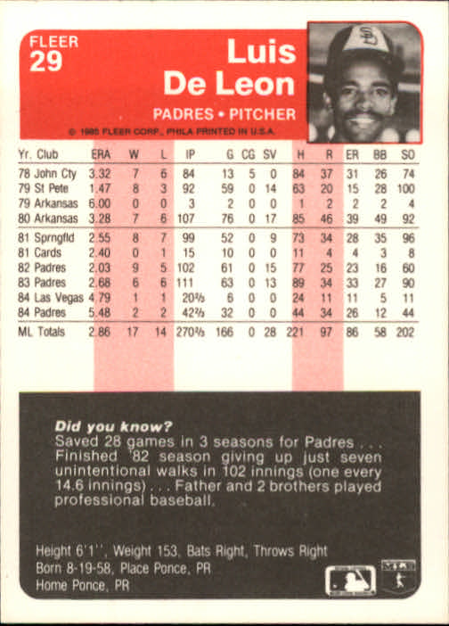 1985 Fleer Baseball Card Pick 1-376 - Picture 35 of 481