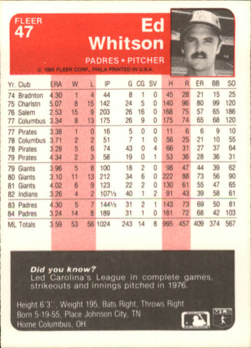 1985 Fleer Baseball Card Pick 1-376 - Picture 61 of 481