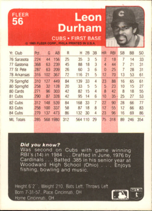 1985 Fleer Baseball Card Pick 1-376 - Picture 73 of 481