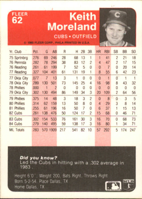 1985 Fleer Baseball Card Pick 1-376 - Picture 81 of 481