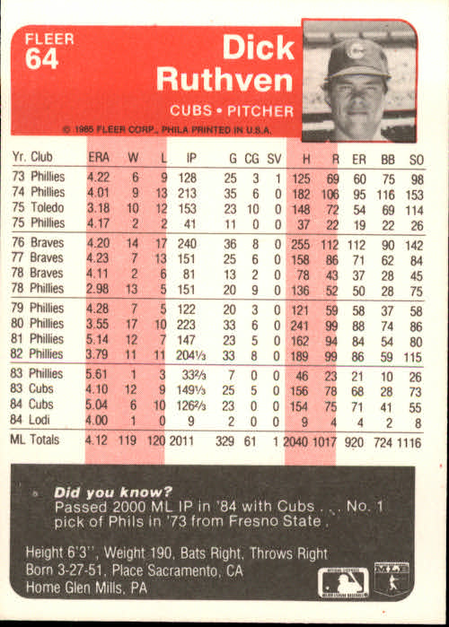 1985 Fleer Baseball Card Pick 1-376 - Picture 83 of 481