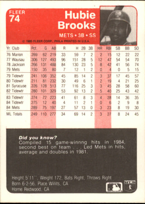 1985 Fleer Baseball Card Pick 1-376 - Picture 93 of 481
