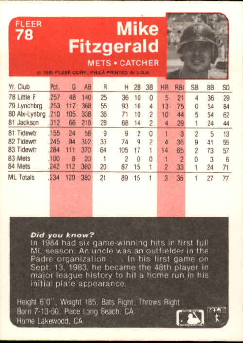 1985 Fleer Baseball Card Pick 1-376 - Picture 97 of 481