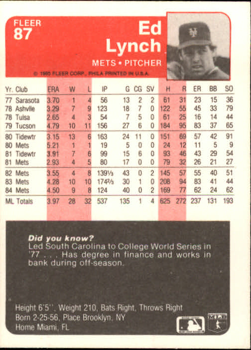 1985 Fleer Baseball Card Pick 1-376 - Picture 103 of 481