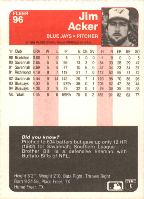 1985 Fleer Baseball Card Pick 1-376 - Picture 113 of 481