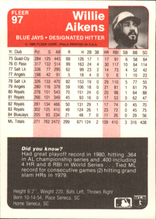 1985 Fleer Baseball Card Pick 1-376 - Picture 115 of 481
