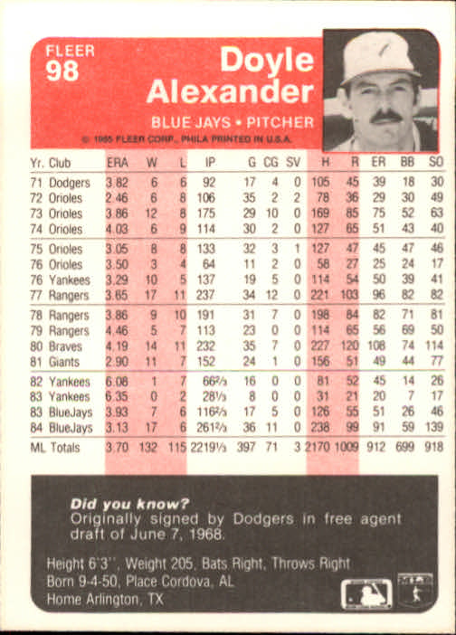 1985 Fleer Baseball Card Pick 1-376 - Picture 117 of 481