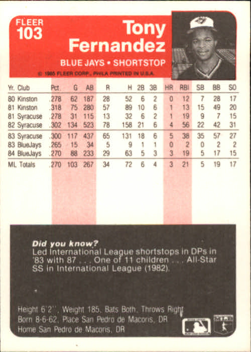 1985 Fleer Baseball Card Pick 1-376 - Picture 125 of 481