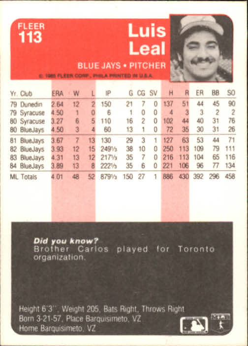 1985 Fleer Baseball Card Pick 1-376 - Picture 141 of 481