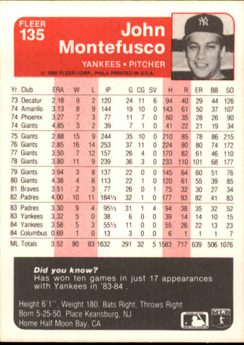 1985 Fleer Baseball Card Pick 1-376 - Picture 173 of 481