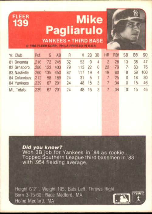 1985 Fleer Baseball Card Pick 1-376 - Picture 179 of 481