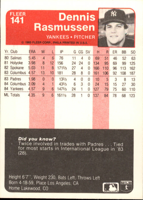 1985 Fleer Baseball Card Pick 1-376 - Picture 181 of 481