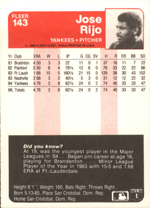1985 Fleer Baseball Card Pick 1-376 - Picture 185 of 481
