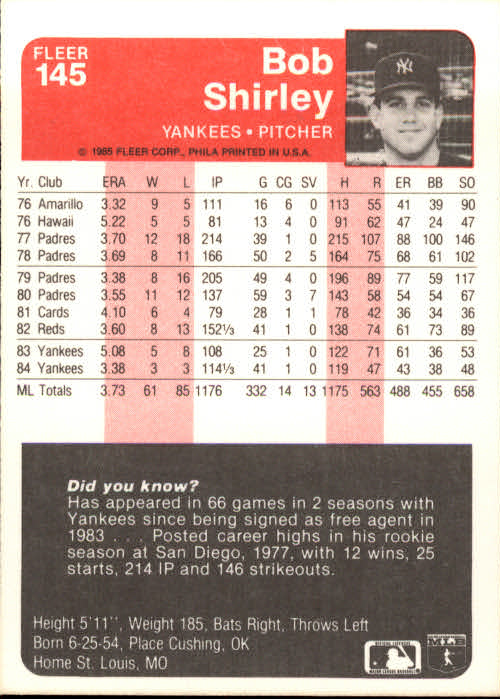 1985 Fleer Baseball Card Pick 1-376 - Picture 189 of 481