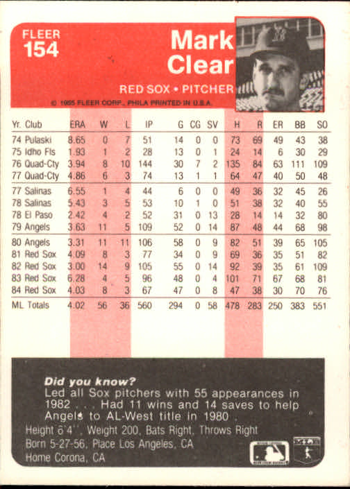 1985 Fleer Baseball Card Pick 1-376 - Picture 195 of 481
