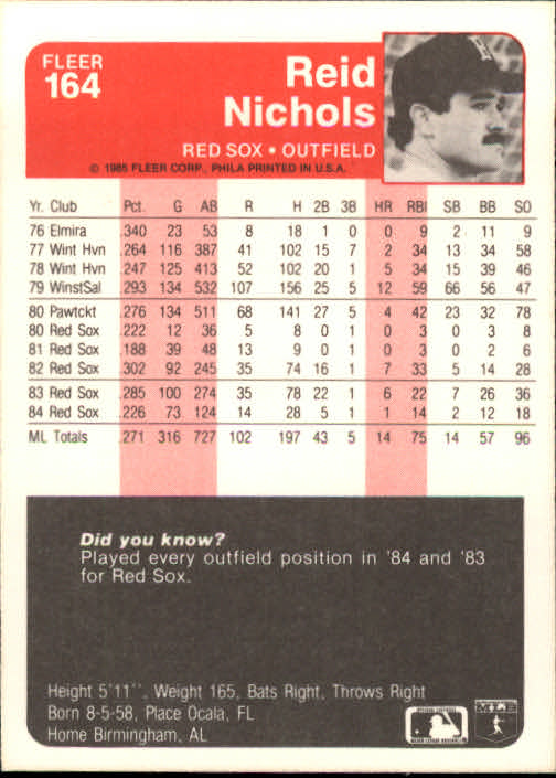 1985 Fleer Baseball Card Pick 1-376 - Picture 199 of 481