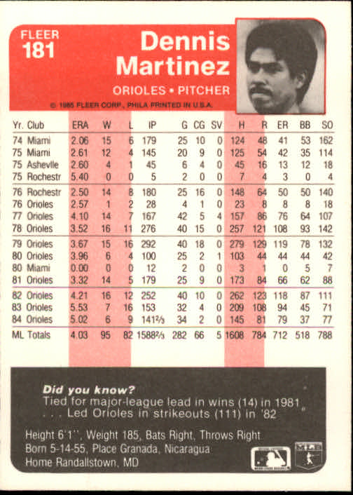 1985 Fleer Baseball Card Pick 1-376 - Picture 223 of 481