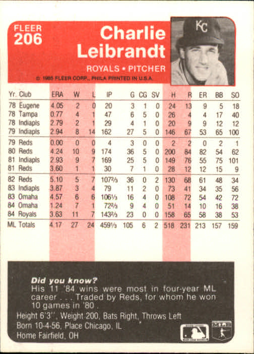 1985 Fleer Baseball Card Pick 1-376 - Picture 251 of 481