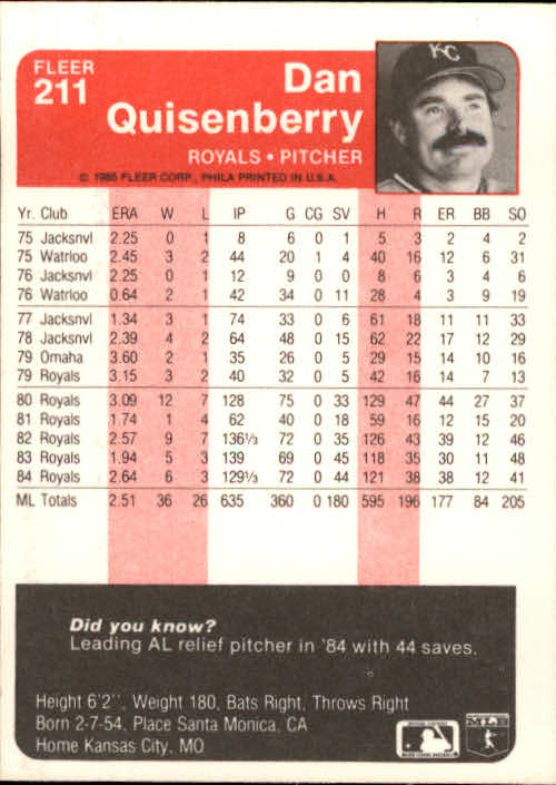 1985 Fleer Baseball Card Pick 1-376 - Picture 259 of 481