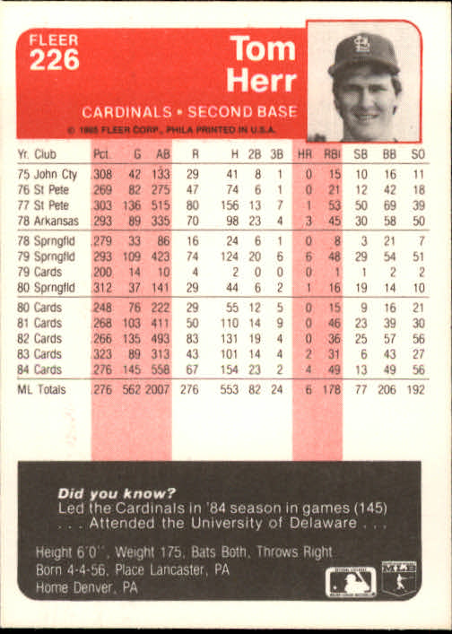 1985 Fleer Baseball Card Pick 1-376 - Picture 279 of 481