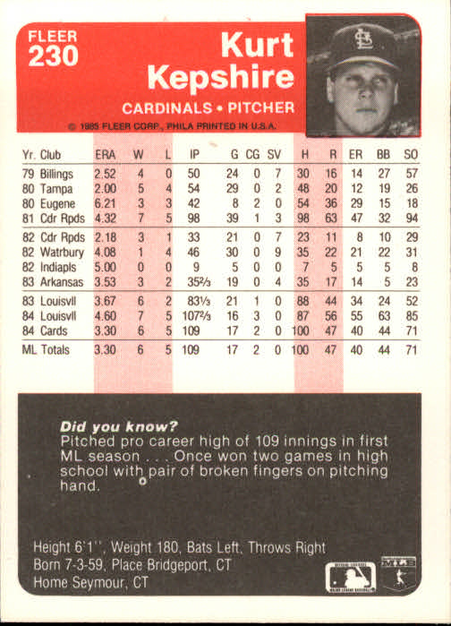 1985 Fleer Baseball Card Pick 1-376 - Picture 283 of 481