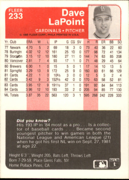 1985 Fleer Baseball Card Pick 1-376 - Picture 287 of 481