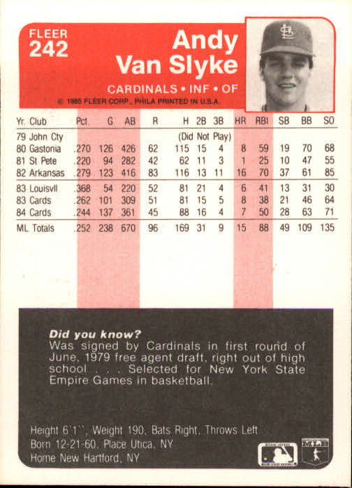 1985 Fleer Baseball Card Pick 1-376 - Picture 297 of 481