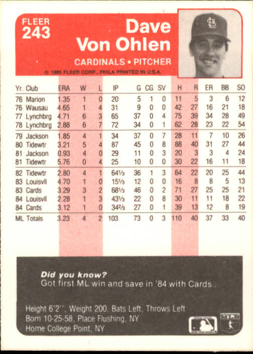 1985 Fleer Baseball Card Pick 1-376 - Picture 299 of 481