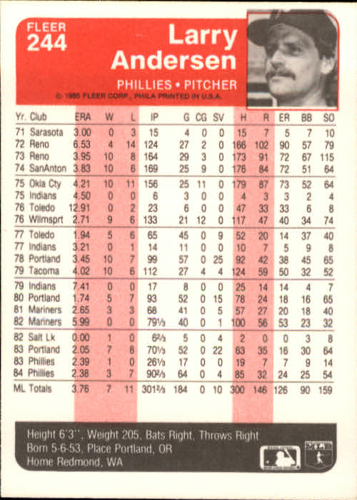 1985 Fleer Baseball Card Pick 1-376 - Picture 301 of 481