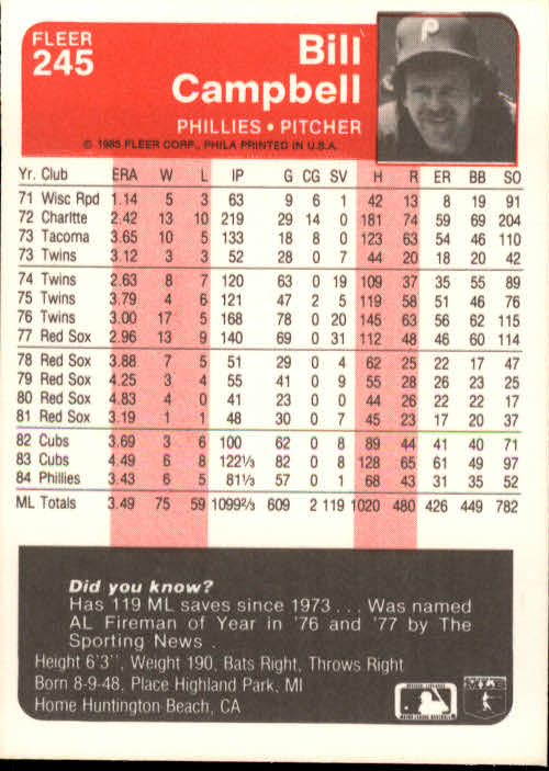 1985 Fleer Baseball Card Pick 1-376 - Picture 303 of 481