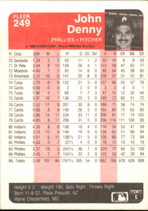 1985 Fleer Baseball Card Pick 1-376 - Picture 309 of 481