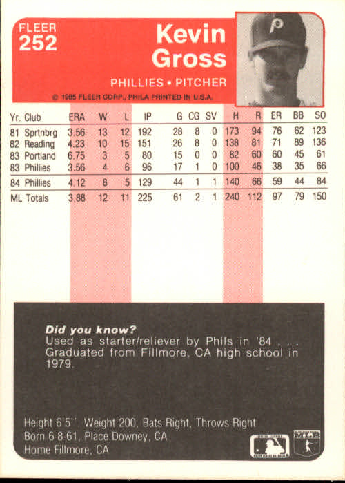 1985 Fleer Baseball Card #251-500 - Choose Your Card - Picture 5 of 493
