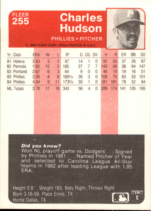 1985 Fleer Baseball Card #251-500 - Choose Your Card - Picture 11 of 493