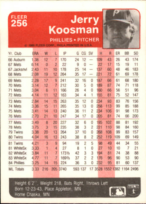 1985 Fleer Baseball Card #251-500 - Choose Your Card - Picture 13 of 493