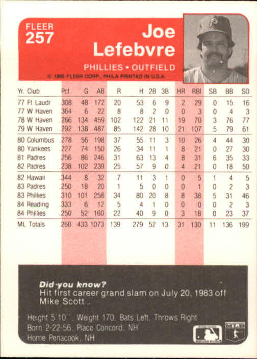 1985 Fleer Baseball Card #251-500 - Choose Your Card - Picture 15 of 493