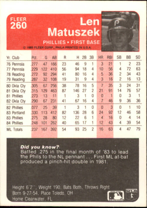 1985 Fleer Baseball Card #251-500 - Choose Your Card - Picture 21 of 493