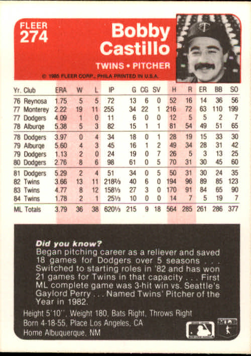 1985 Fleer Baseball Card #251-500 - Choose Your Card - Picture 47 of 493