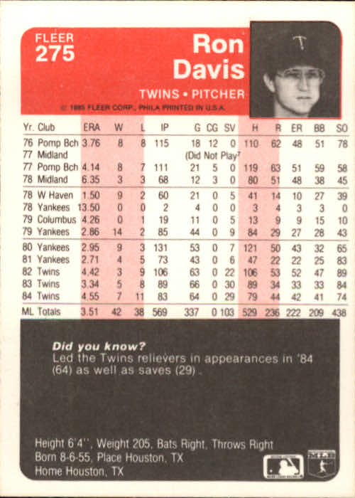1985 Fleer Baseball Card #251-500 - Choose Your Card - Picture 49 of 493