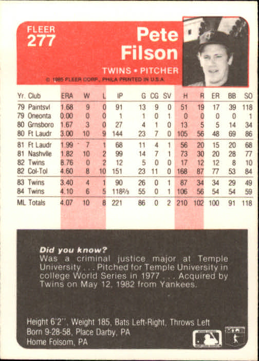 1985 Fleer Baseball Card #251-500 - Choose Your Card - Picture 53 of 493