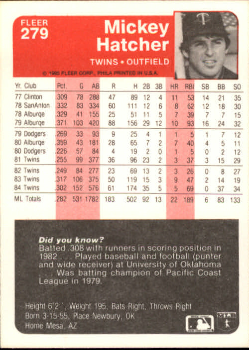 1985 Fleer Baseball Card #251-500 - Choose Your Card - Picture 57 of 493