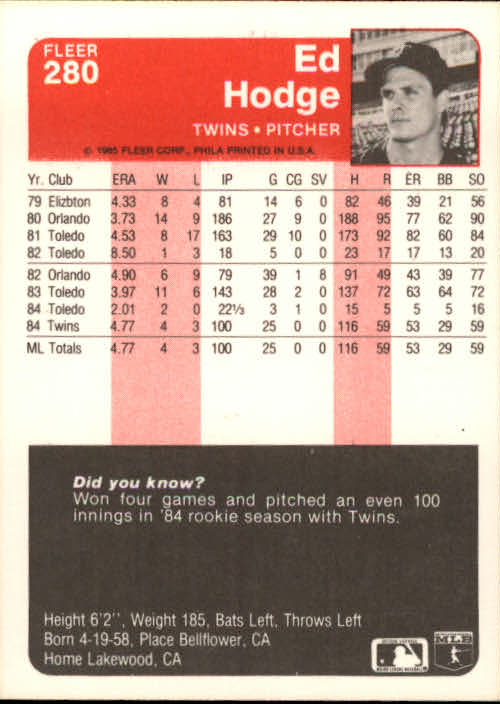 1985 Fleer Baseball Card #251-500 - Choose Your Card - Picture 59 of 493