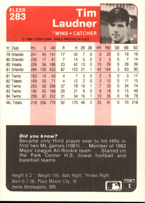 1985 Fleer Baseball Card #251-500 - Choose Your Card - Picture 65 of 493