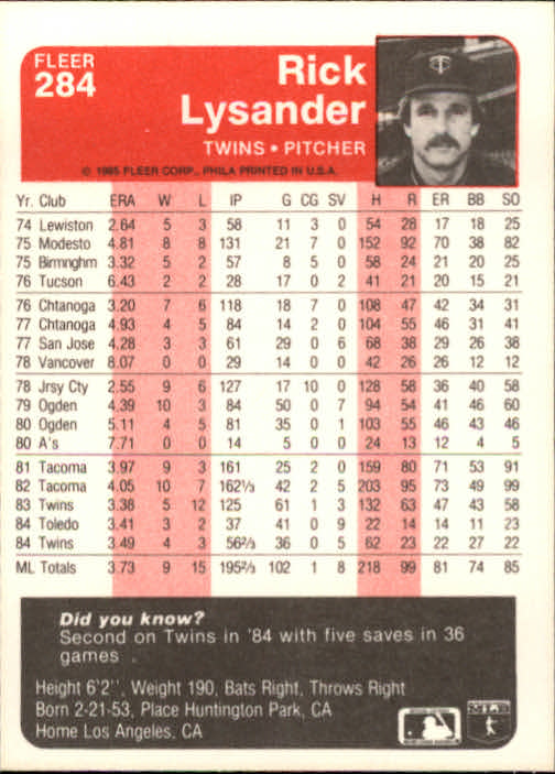 1985 Fleer Baseball Card #251-500 - Choose Your Card - Picture 67 of 493