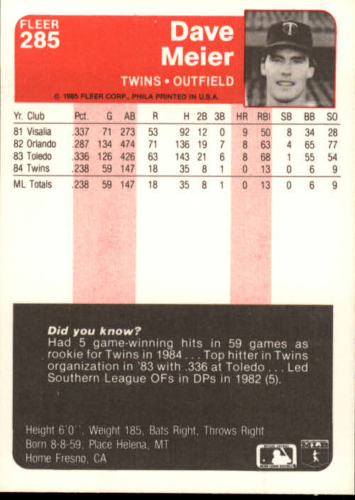 1985 Fleer Baseball Card #251-500 - Choose Your Card - Picture 69 of 493