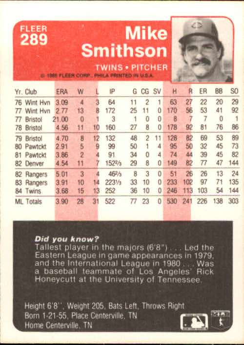 1985 Fleer Baseball Card #251-500 - Choose Your Card - Picture 75 of 493
