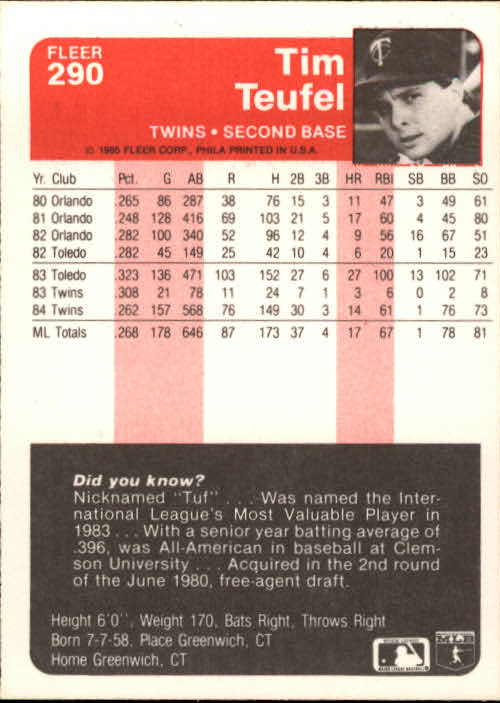 1985 Fleer Baseball Card #251-500 - Choose Your Card - Picture 77 of 493