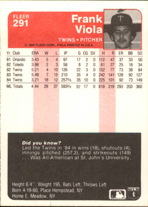1985 Fleer Baseball Card #251-500 - Choose Your Card - Picture 79 of 493