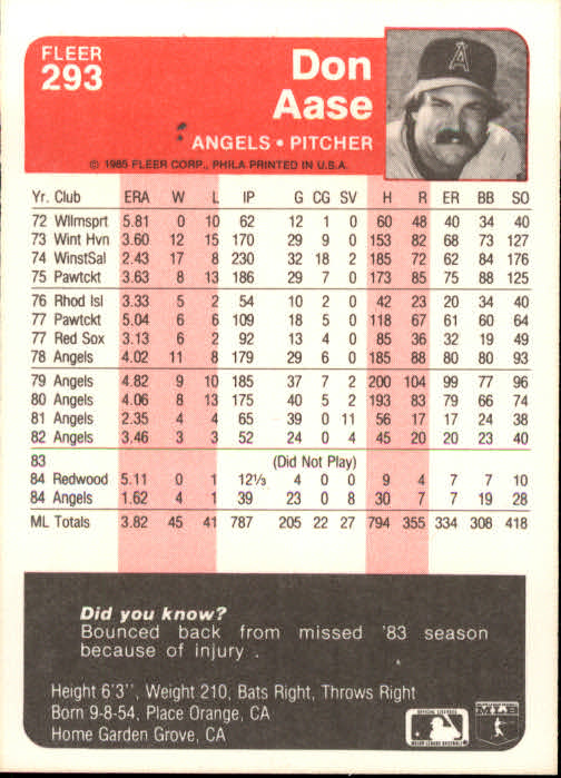 1985 Fleer Baseball Card #251-500 - Choose Your Card - Picture 83 of 493