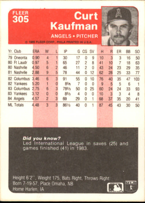 1985 Fleer Baseball Card #251-500 - Choose Your Card - Picture 107 of 493
