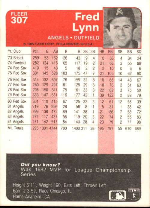 1985 Fleer Baseball Card #251-500 - Choose Your Card - Picture 111 of 493